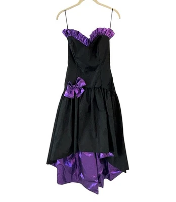 Vestido de graduación vintage Loralie años 80 caprichoso talla 6 lazo metálico tul asimétrico Foto 1 de 4