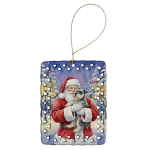 Caroline's Treasures Schnauzer with Santa Claus Porcelain Ornament FNT1076CO2 - Picture 1 of 3