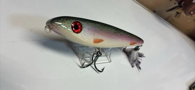 7.5”in. Rainbow Trout Color Topwater Walking Style Custom Fishing Lure, Handmade - Image 1 of 4