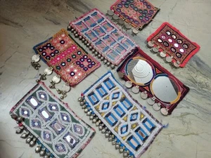 Lot Of 7 Ethnic Banjara Tribal Ethnic Kuchi Heavy Mirrors Embroidery Patches - Picture 1 of 3