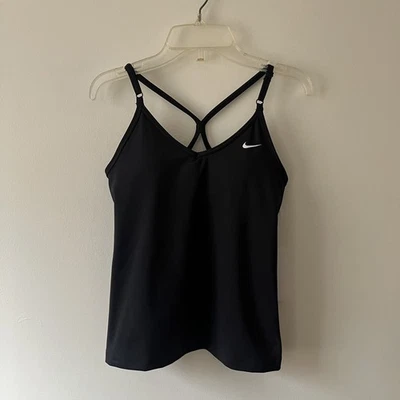 Camiseta sin mangas Nike Dri-Fit cuello en V negra XS sujetador de estante espalda deportiva Foto 1 de 4