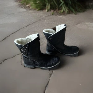 RIEKER Antistress Peggy Studded Boot Black Size 38 fold over shearling SZ 7 7.5 - Picture 1 of 8