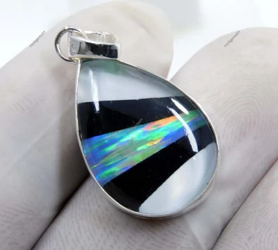 Ciondolo in argento sterling 925 pendente opale di fuoco monarca 22 ct certif... - Immagine 1 di 4