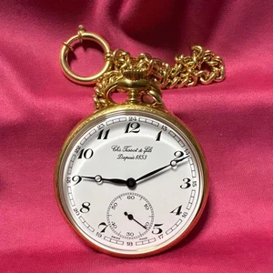 Chas. TISSOT & Fils Gold Pocket Watch with Chain White Dial Vintage - Picture 1 of 4
