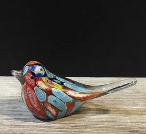 Pájaro de vidrio artístico Millefiori multicolor estilo Murano soplado a mano 7" de largo - Imagen 1 de 10