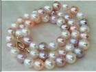 Real 18"  AAA+ 9-8MM AAAA SOUTH SEA NATURAL White pink purple PEARL NECKLACE 14K