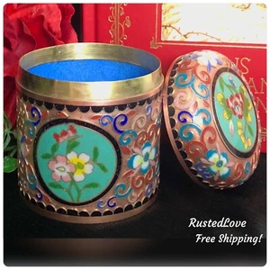 Antik Vintage Cloisonne/Champleve Kupfer/Messing Emaille Schmuckset Box - Bild 1 von 7