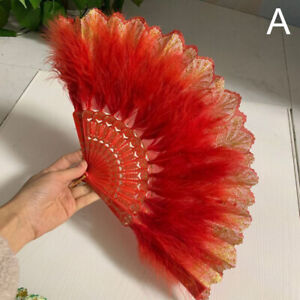 1PC Feather Hand Held Flower Fan Folding Fans Crafts Art Dance Fan Decor Gift 