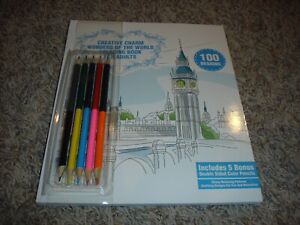 Wonders of the World coloring book for adults BONUS 5 pencils Creative Charm
