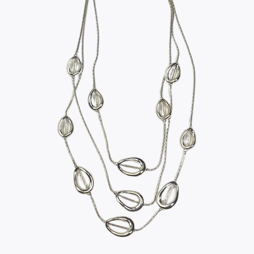 VETEMENTS Collana Anello Aperto Multi Filo Stratificato Tono Argento Classico Elegante Gioielli