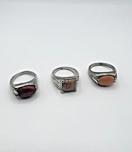 Lot of 3 Amber Gemstone Silver Tone Fashion Rings - Picture 1 of 18