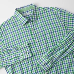 Alex Cannon Men's Long Sleeve Button Up Blue Green Plaid Large - Picture 1 of 10