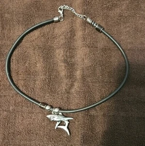 Pewter Shark With Beads On Rubber Metal Necklace - Picture 1 of 4