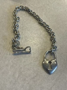 Sterling Heart Key & Lock Toggle Bracelet 7” - Picture 1 of 6