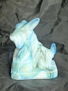 Vintage Boyd Art Glass Scottie Dot Millennium Slag Marbled Glass Blue & White - Picture 1 of 14