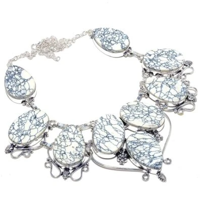 White Turquoise Gemstone 925 Sterling Silver Necklace 18" W695 - Image 1 of 4