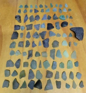 (Lot of 99 pcs) VARIETY OF OLIVE GREEN GENUINE BEACH SEA GLASS SURF TUMBLED - Picture 1 of 5