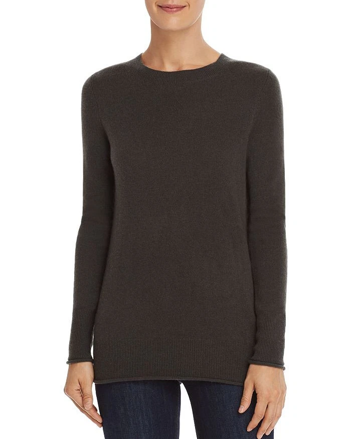 $178 AQUA Fitted Cashmere Crewneck Sweater - 100% Exclusive In Army, M - Image 1 of 1