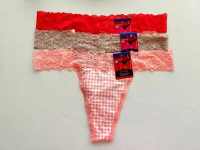 3 pair Maidenform brief thong size XL 8 New womens lace pink tan sexy must have - Image 1 of 4