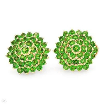 Pendientes FPJ Oro Amarillo 14k 8.9gr Con Diópsidos Genuinos 5.98 Ctw. Nuevo Foto 1 de 4