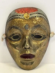 Vintage Brass Mask Enamel wall hanging artwork - Picture 1 of 10