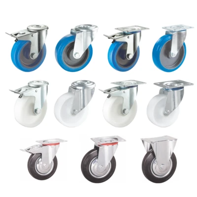 VELUMA Transportrolle Kunststoffrolle Nylon Vollgummi Bluewheel Rad 80 100 125 160 200