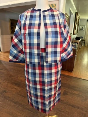 Vintage 1960's 50's Cotton Hand Made Check Jakie O Style Jacket Skirt Set - Image 1 of 4