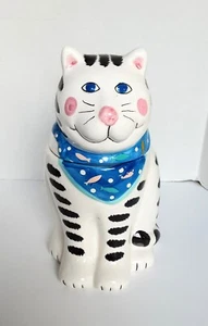 Coco Dowley Cat Cookie Jar White With Black Stripes. Storage. Treats Container. - Picture 1 of 12
