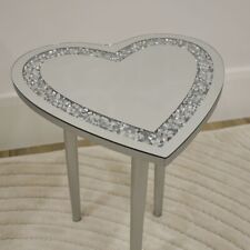 Crystal Mirrored Heart Side End Table  Crushed Jewel Drinks Coffee 40cm