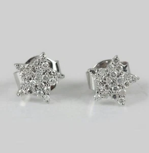 14K White Gold Everyday Wear Jewelry Natural Diamond Handmade Star Earring Gift - Picture 1 of 12