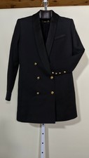 BALMAIN x H&M Black Wool Satin Tuxedo Gold Button Blazer Dress US 6 Kardashian