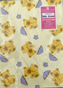 New Vintage American Greetings Baby Shower Teddy Bear Gift Wrapping Paper - Picture 1 of 2