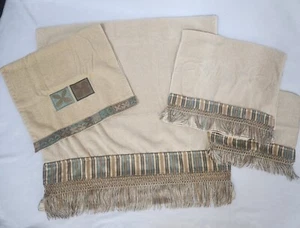Avanti decorative towel 4-piece fringe edge set 100% Cotton Beige, tan, Blue - Picture 1 of 4