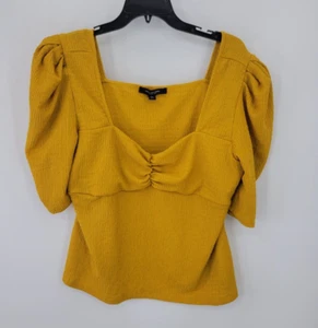 Marc New York Top Womens XL Yellow Puff Sleeve Sweetheart Neckline Babydoll Y2K - Picture 1 of 7