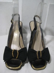 Bruno Magli Black Patent Leather Slingback Heeled Sandal Shoes Women's Size 37.5 - Picture 1 of 23