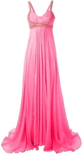 MARCHESA NOTTE Silk Grecian Evening Long Gown 8 Pink Gold Embellished Sequin - Picture 1 of 14