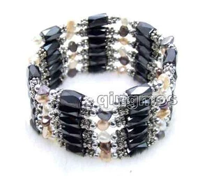 Natural MultiColor Pearl Bracelet & Black Hematite Magnetic Beads Long 38" - Picture 1 of 5