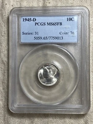 1945-D Mercury Silver Dime MS65FB PCGS Old Blue Holder Reverse Toned - Image 1 of 4