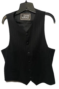 VNTG Gianni Versace Couture Mens Black Pinstripe Button Down Vest Size 52 Italy - Picture 1 of 20