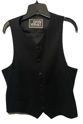 Chaleco De Colección Gianni Versace Couture Para Hombres Negro Rayas Abotonadas Talla 52 Italia Foto 1 de 4
