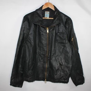 1980s French Air Force Leather Jacket EU48 "Blouson PN" Civilian Black Pilot Zip - Picture 1 of 19