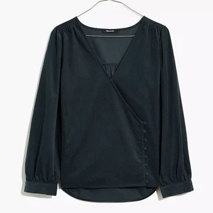New Madewell Corduroy Kinston Side Button Wrap Top XS Midnight Green NB556 - Picture 1 of 9