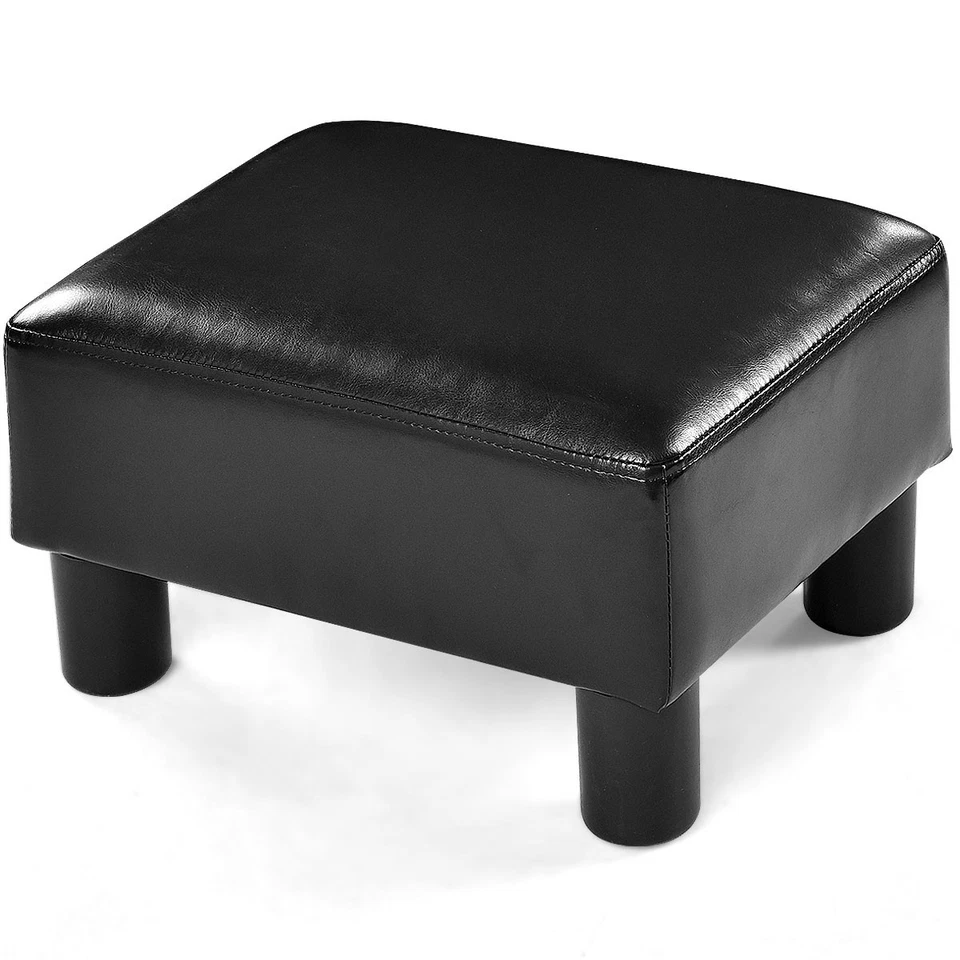 PU Leather Ottoman Rectangular Footrest Small Stool w/ Padded Seat Black - Image 1 of 4