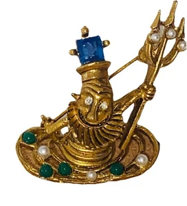 Divertidos detalles Swoboda Lapislázuli Perla Jade Neptuno Tridente Figura Pin/Broche 1.5x1.5 - Imagen 1 de 12