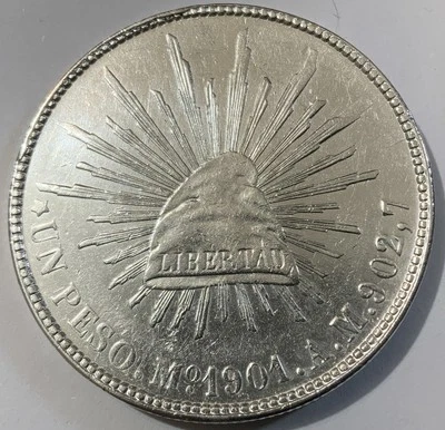 1901 Lun AM México Un Peso Verificado - Llanta Enrollada Plateada Foto 1 de 4