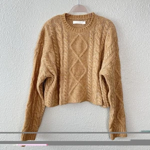 Suéter Rachel Parcell Tejido con Cable Recortado Camel Grande Rústico Costero Minimalista - Imagen 1 de 12