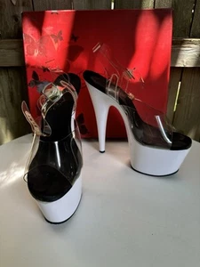 PLEASER FLAMINGO-808UV Sexy White 8" Heel Platform Ankle Strap Sandal Size 8 - Picture 1 of 5