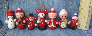 LOT OF 7 MINIATURE WOOD ORNAMENTS Vintage Christmas Tree Ornaments ORN76 - Picture 1 of 3