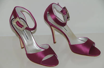 $925 NUEVO MANOLO BLAHNIK ROSA DRIBBIN CRISTAL CON JOYAS SATINADO SANDALIAS ZAPATOS 41 10.5 Foto 1 de 4