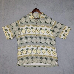 Tommy Bahama Hawaiian Shirt Men's Medium Beige 100% Silk Pineapple Print Vintage - Picture 1 of 11